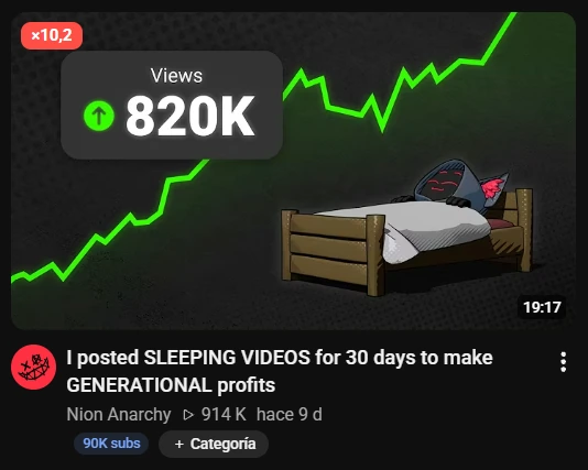 A YouTube video result with jabaly: a red outlier label showing 10.2 times in the corner of the thumbnail, a subscriber count of 90K under the channel name and a Category button